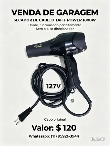 Secador de cabelo taiff Power 1800 wats