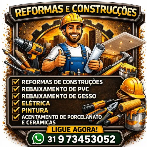 Construção, Reforma, reparos elétricos, hidráulicos, rebaixamento pvc/dryawall 