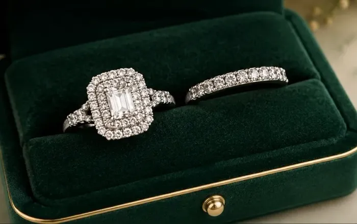 80 Diamantes-Anel Noivado + Aliança Ouro Branco 14K