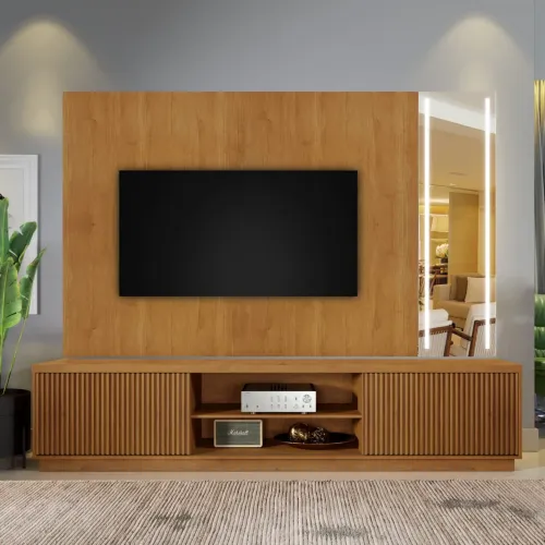 Painel até 75?Naturale + Rack 2.20m Ripado 100%MDF tt87