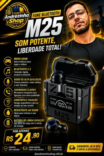 Fone de ouvido bluetooth M25