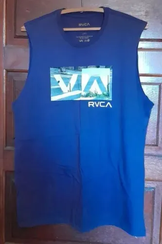 camiseta regata machao azul estampada original rvca