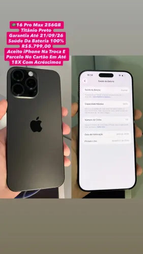 iPhone 16 Pro Max 256GB - Garantia Até 21/09/26 (Usado)