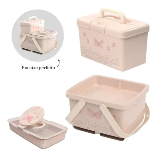 Kit Organizador Bebê 3 Peças Plasútil Porta Fraldas E Lenços