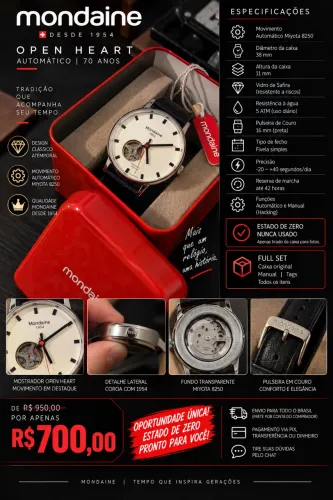 Mondaine 1954 Open Heart 32850GOMVNC2