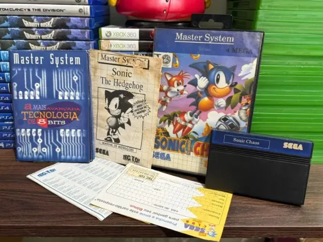 Jogo Sonic Chaos Cartucho Tec Toy Master System Original Completo + Poster