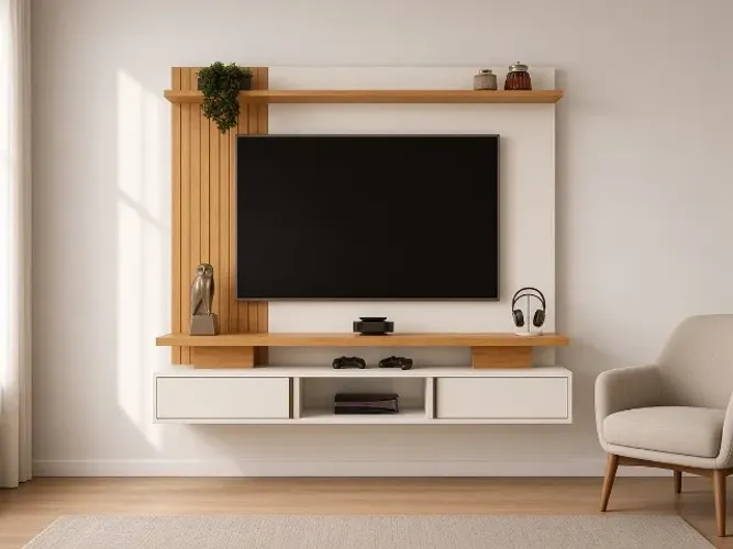 Painel Leoni 1,80m Portas Deslizantes Ripado (NOVO A PRONTA ENTREGA)