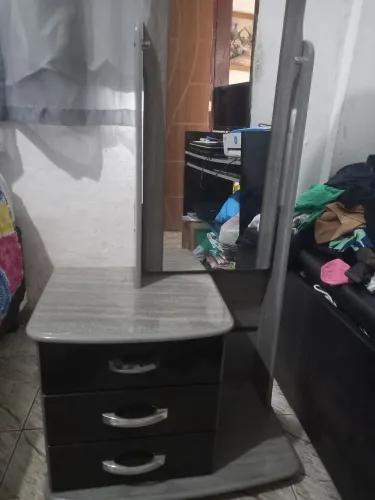 Mesa de cabeceira mdf com espelho cinza e preta