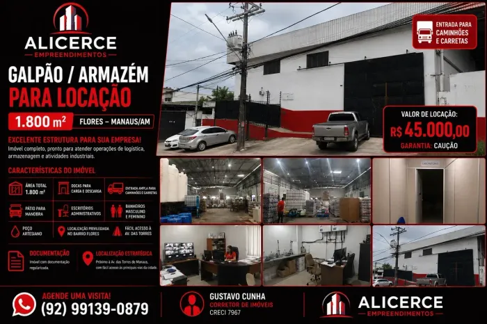 ALUGO GALPÃO NÍVEL 5 INDUSTRIAL EM FLORES