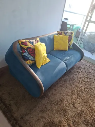 Sofá cama compacto azul, Sofá cama prático de montar e confortável