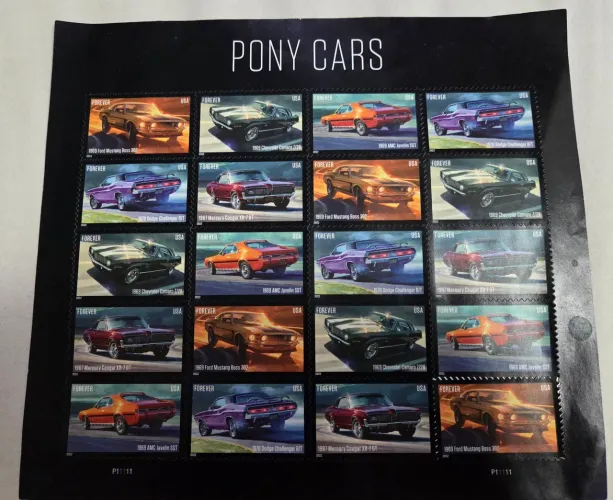 Selos postais EUA "Pony Cars Forever"