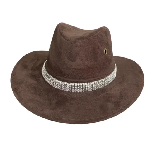 Chapéu Cowboy Camurça Faixa Brilho Adulto