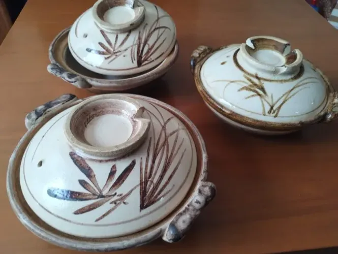 Conjunto de Panelinhas de Cerâmica Japonesa (Donabe) - 3 Peças Artesanais