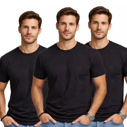 Kit 3 Camisas Preta 100% algodão fio 30.1 penteado Premium