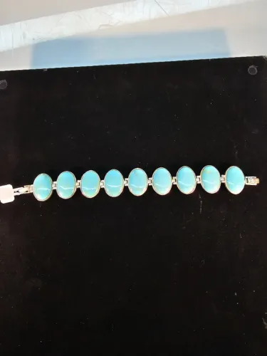 Pulseira Oval Turquesa trabalho fino em prata