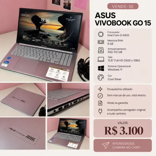 Notebook ASUS Vivobook Go 15 i3 8GB 512GB SSD - Impecável