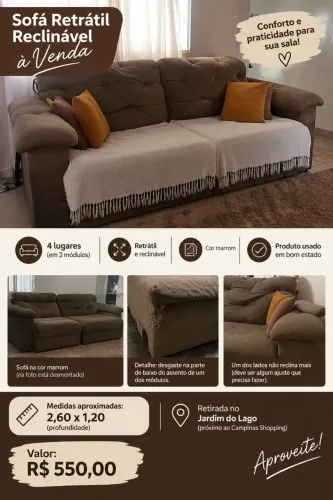 Sofá Retrátil Reclinável 4 lugares (2 módulos)
