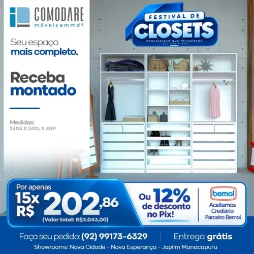 Closet 2,40m com Gavetas e Sapateira - R$ 3.043,00