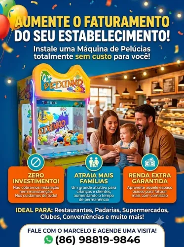 Máquina de Pelúcia em Parceria - Coloque no seu Comércio Sem Custo!