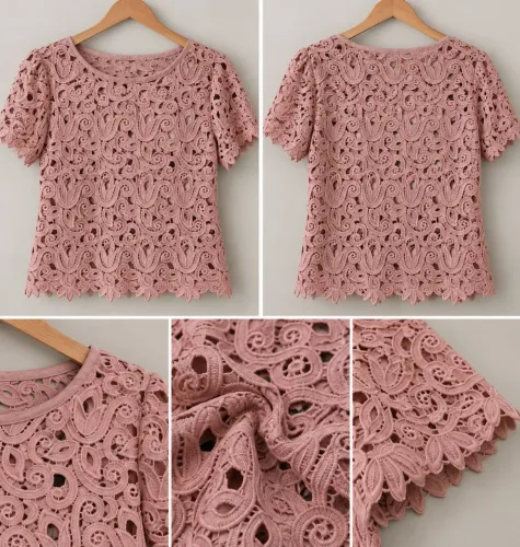 Blusa Feminina Renda Guipir Rosé Tam. M