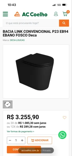 Conjunto Bacia sanitária + assento Deca Link preto novos (De 5 mil por 3 mil)