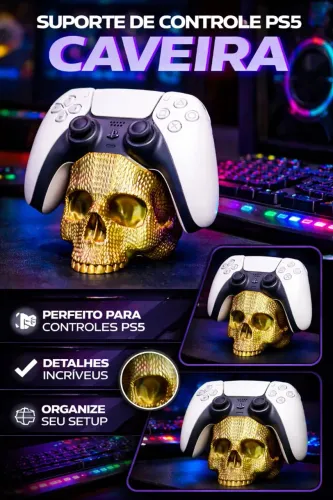 Suporte para Controle PS5 Caveira 3D | Gamer + Decoração