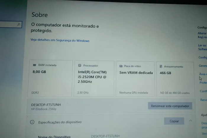 Notebook HP Elitebook 2560p, 8gb de ram, 500gb HD, Intel I5