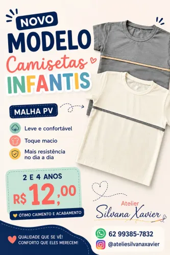 Camiseta infantil unissex malha