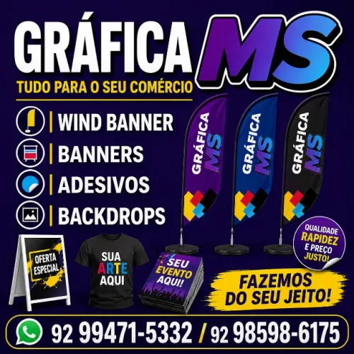 Gráfica para Wind banner, cavalete, adesivo, fachada e muito mais!