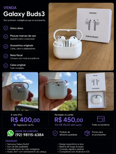 Samsung Galaxy Buds3 Branco | Original | Caixa + Nota Fiscal