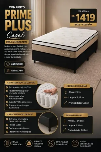 Base com Colchão Casal Molas Ensacadas (PRODUTO TOTALMENTE NOVO)