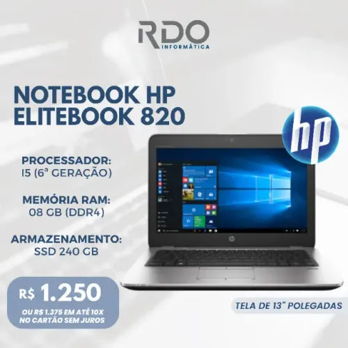 Notebook HP EliteBook 820 i5 6ª 8GB SSD 240GB 13"- Notebook de Alto desempenho!