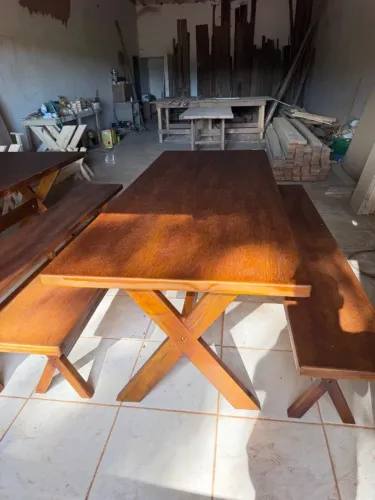Mesa Nova Rústica 2,20m Com 2 Bancos Completa (Promoção de Fábrica)