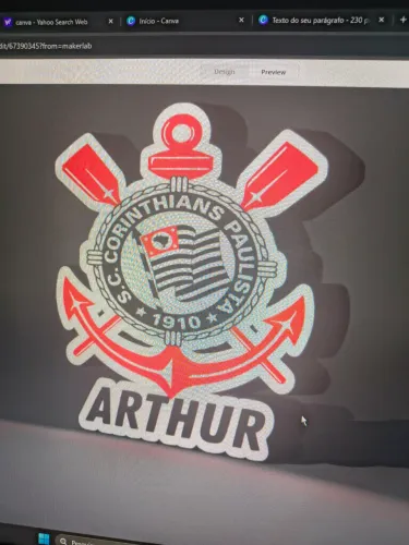 Luminária Corinthians led com nome personalizada
