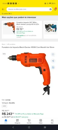 Furadeira de Impacto Black+Decker 450W Com Mandril de 10mm