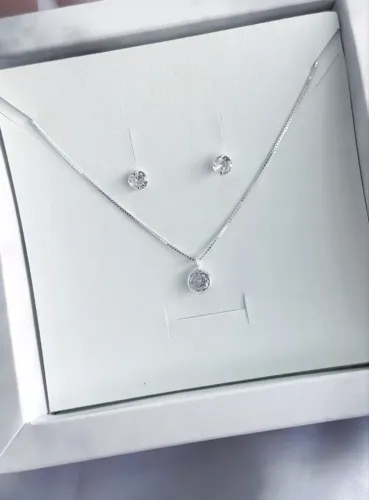 Conjunto colar e brincos zircônia Prata 925 legítima