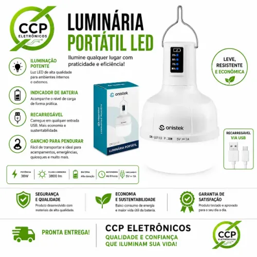 Luminária Portátil Onistek ON-LU110 - Iluminação prática e versátil