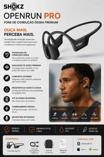 Fone Condução Óssea Shokz OpenRun Pro