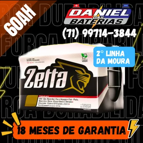 Bateria Zetta 60 amperes. Zetta é da Moura
