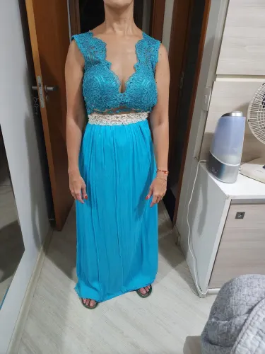 Vestido de festa P renda azul turquesa