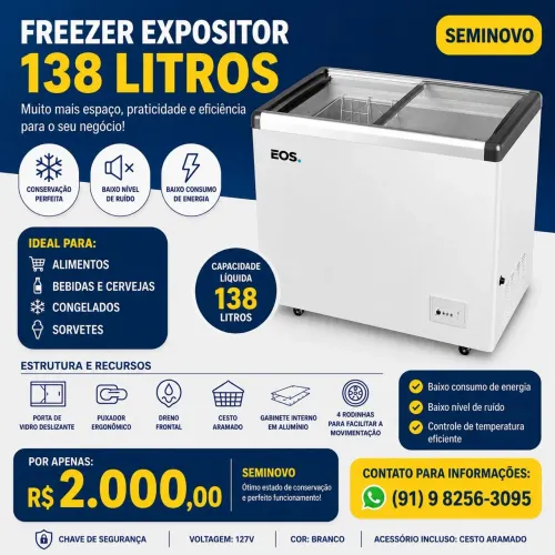 FREEZER EXPOSITOR 138 LITROS - SEMINOVO 