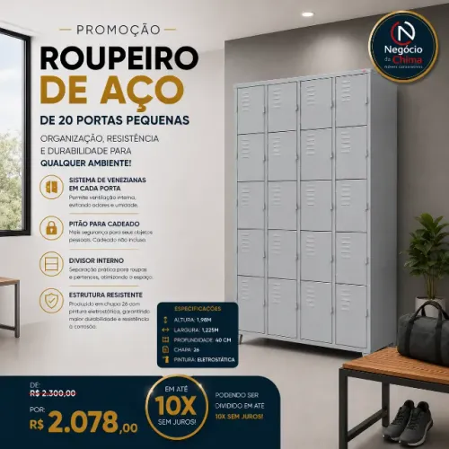 Roupeiro de Aço 20 Portas Pequenas