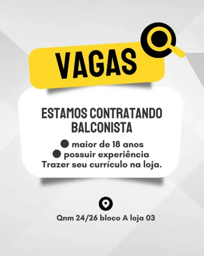 Vaga de emprego ( balconista)loja ki salgado 