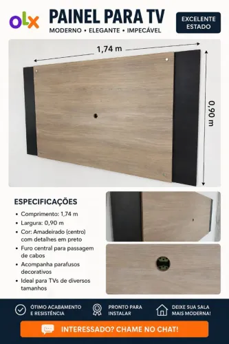 Painel para TV 1,74 x 0,90 - Amadeirado - Excelente Estado