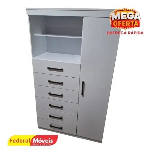 Cômoda Branca Super Oferta 6 Gavetas 1 Porta - Temos Catálogo 