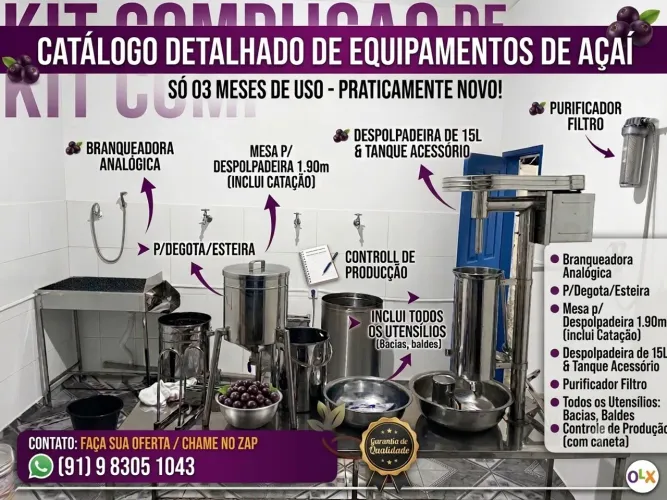 Kit / Maquinário Completo para Batedeira de Açaí - Semimnovo (Apenas 3 Meses de Uso)