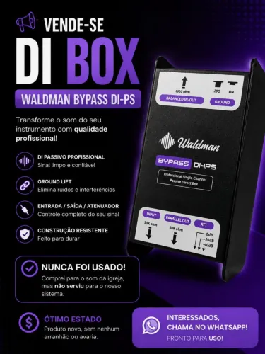 ? VENDO DI-BOX WALDMAN BYPASS DI-PS! Novo, nunca usado. Não serviu no som da igreja.
