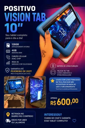 TABLET POSITIVO VISION TAB 10? 128GB + 4GB RAM | 4G | DUAL CHIP | GARANTIA ATÉ 2027