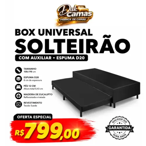 Cama Box Universal Solteirão 108x198. Você encontra aqui na Disk Camas pelo menor preço!