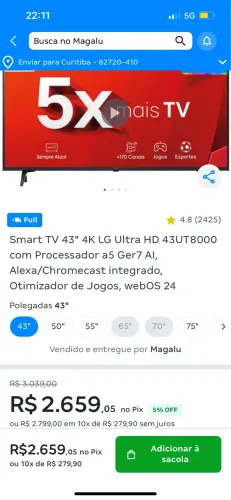 TV LG 43? (24 meses de garantia estendida)